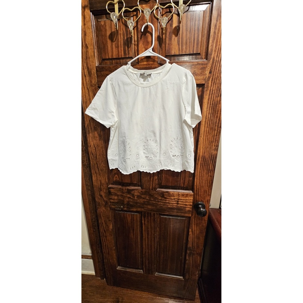 Bagatelle Cottage Core Eyelet Scalloped Hem Size Large White